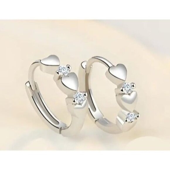 Sterling Silver Heart Hoop Earrings - Picture 1 of 5